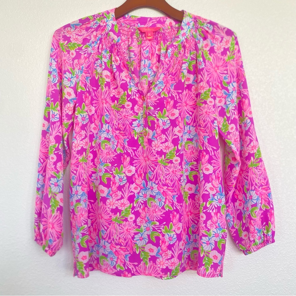 Lilly Pulitzer Elsa Silk Top, Amethyst Moms The Word         Size M
